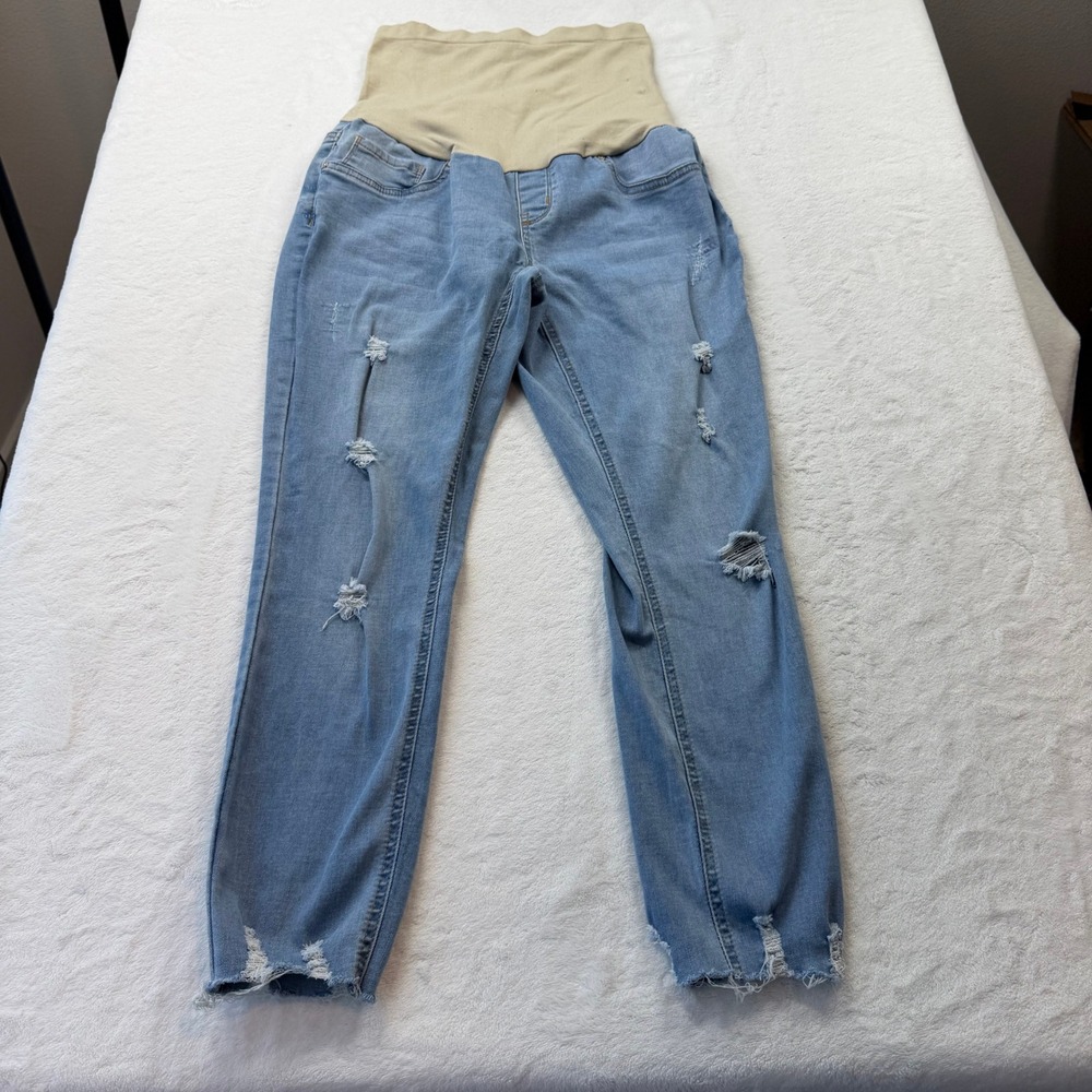 Blue Savvy Maternity Jeans Womens XL Light Blue Good Distressed Ripped Raw Hem